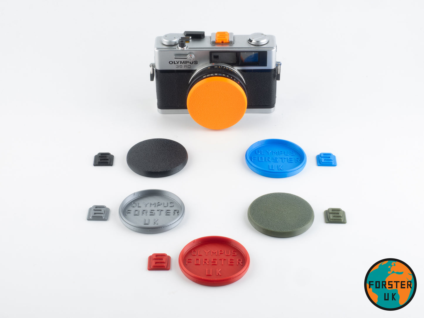 Olympus 35 SP, RD, LC, DC, UC Flexible Lens Caps & Hot Shoe Covers By Forster UK