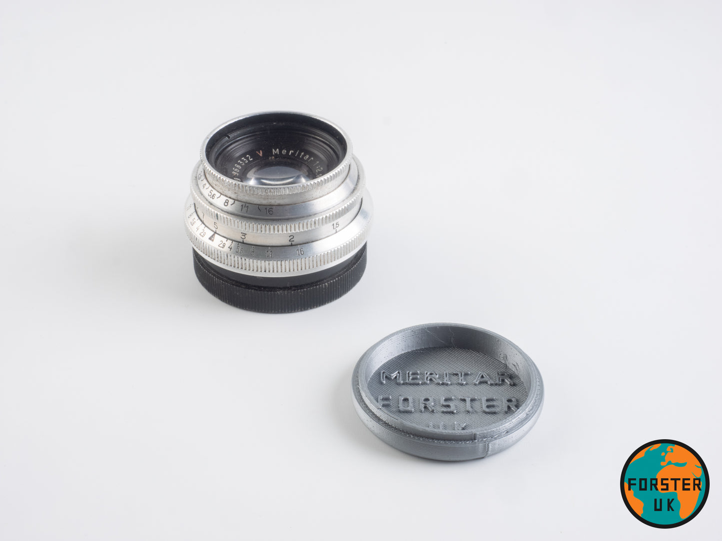E. Ludwig Silver Meritar (early version) 50mm f/2.9 Flexible Lens Cap By Forster UK
